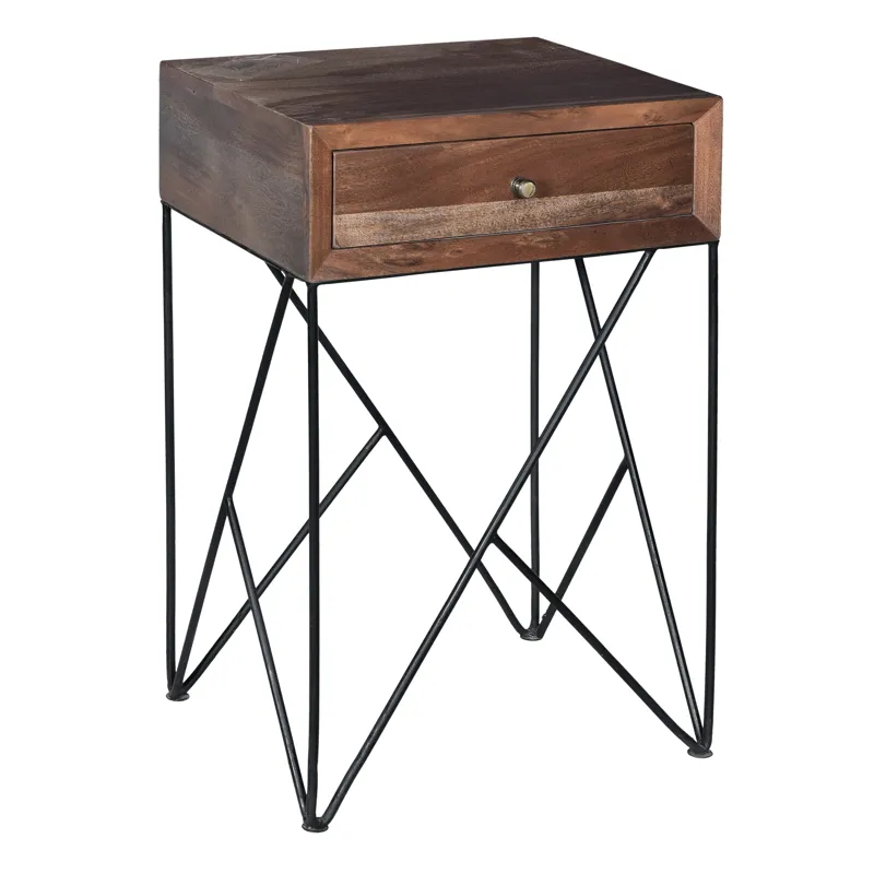 Bengal Manor Acacia Wood And Metal 1 Drawer Accent Table