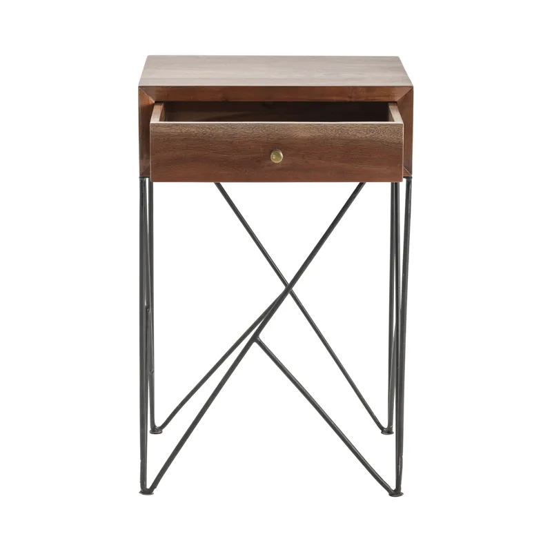 Bengal Manor Acacia Wood And Metal 1 Drawer Accent Table Silo