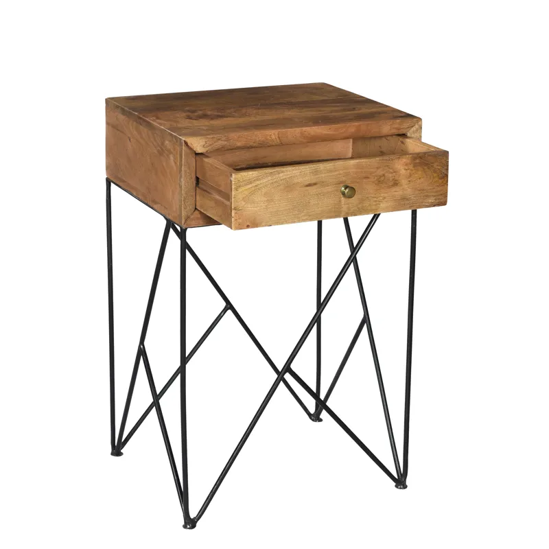 Bengal Manor Light Acacia Wood And Metal 1 Drawer Accent Table