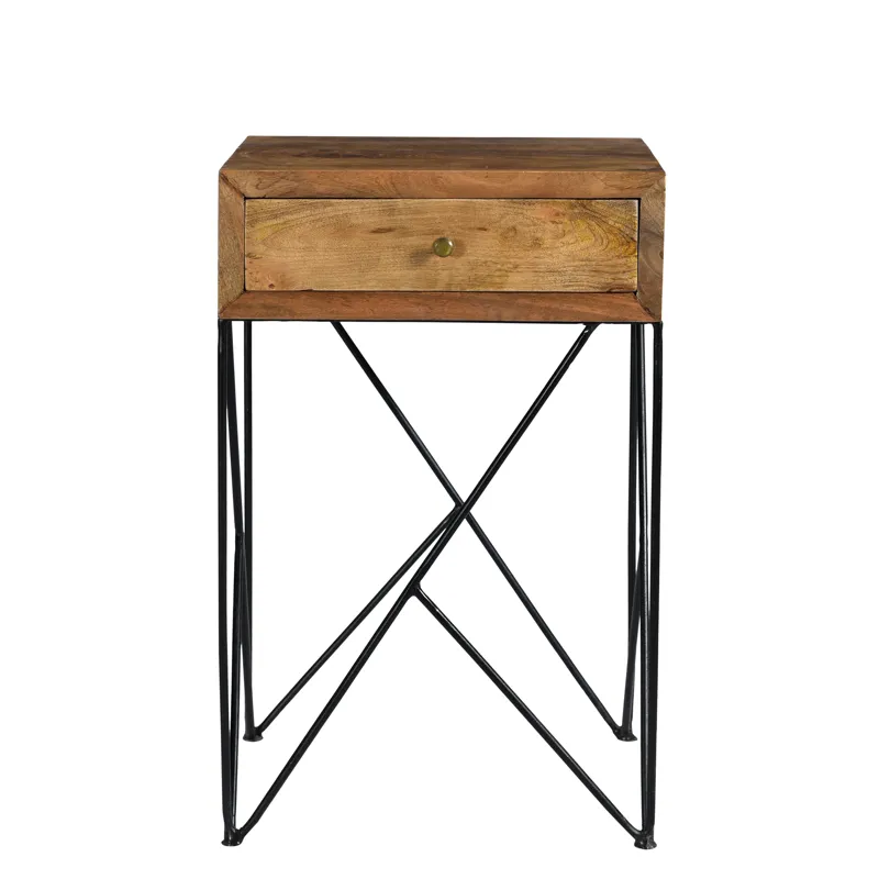 Bengal Manor Light Acacia Wood And Metal 1 Drawer Accent Table