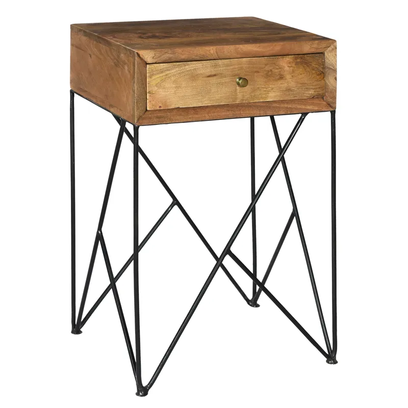 Bengal Manor Light Acacia Wood And Metal 1 Drawer Accent Table
