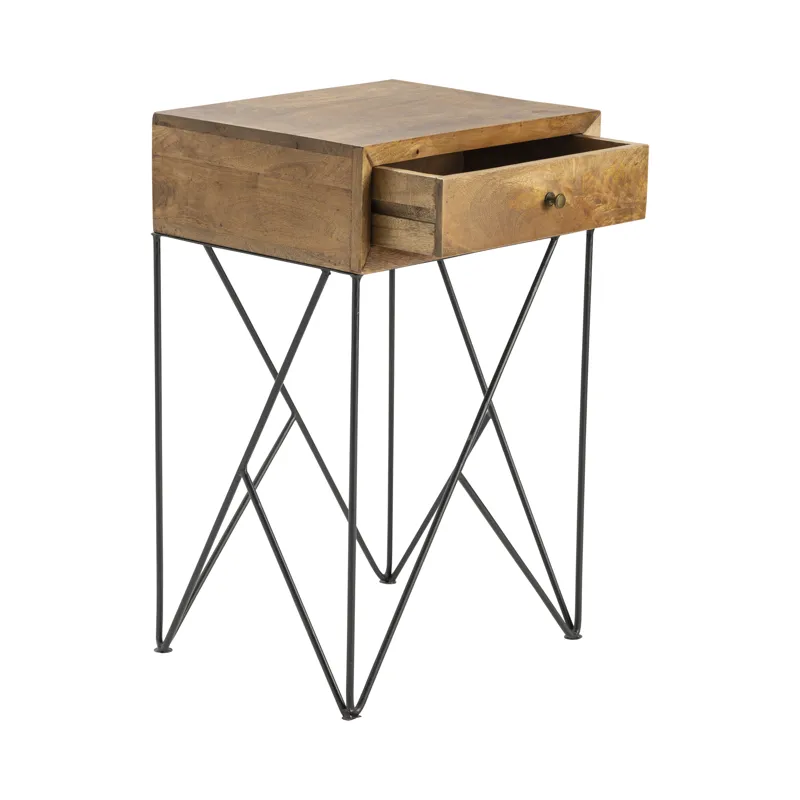 Bengal Manor Light Acacia Wood And Metal 1 Drawer Accent Table Silo