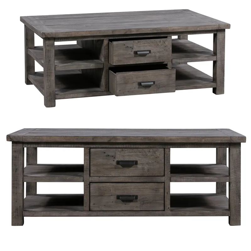 Pembroke Plantation Recycled Pine Distressed Grey 2 Drawer Rectangle Cocktail Table