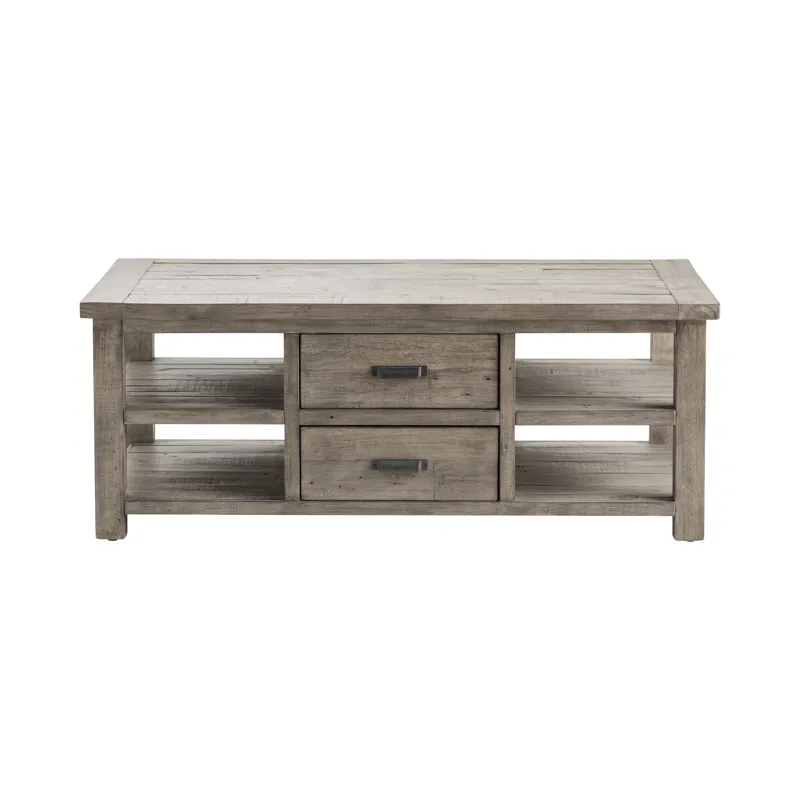 Pembroke Plantation Recycled Pine Distressed Grey 2 Drawer Rectangle Cocktail Table Silo