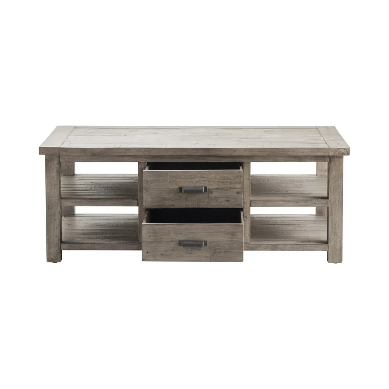 Pembroke Plantation Recycled Pine Distressed Grey 2 Drawer Rectangle Cocktail Table Silo