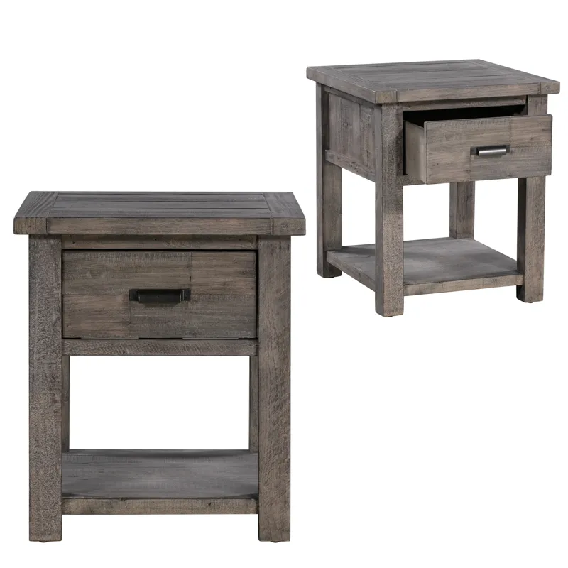 Pembroke Plantation Recycled Pine Distressed Grey 1 Drawer Rectangle End Table