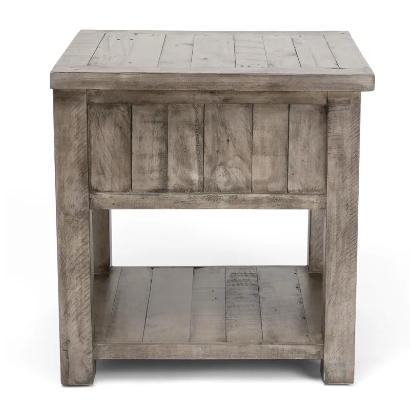 Pembroke Plantation Recycled Pine Distressed Grey 1 Drawer Rectangle End Table