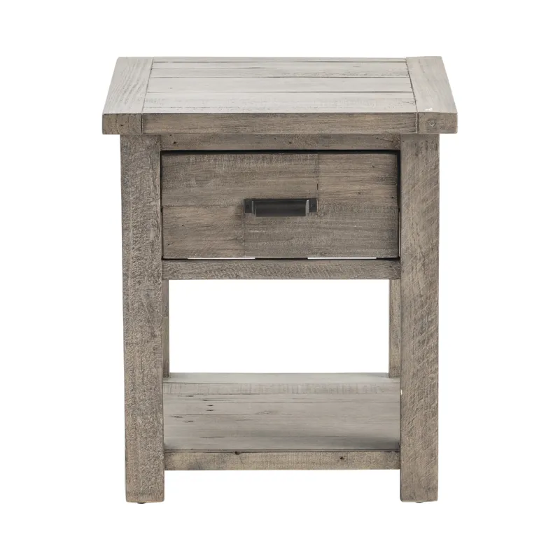 Pembroke Plantation Recycled Pine Distressed Grey 1 Drawer Rectangle End Table Silo