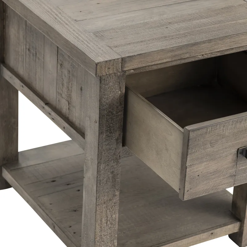 Pembroke Plantation Recycled Pine Distressed Grey 1 Drawer Rectangle End Table Silo