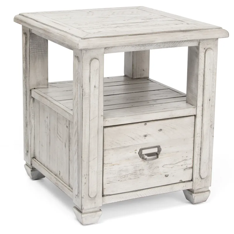 Pembroke Plantation Recycled Pine White Wash 1 Drawer Rectangle End Table