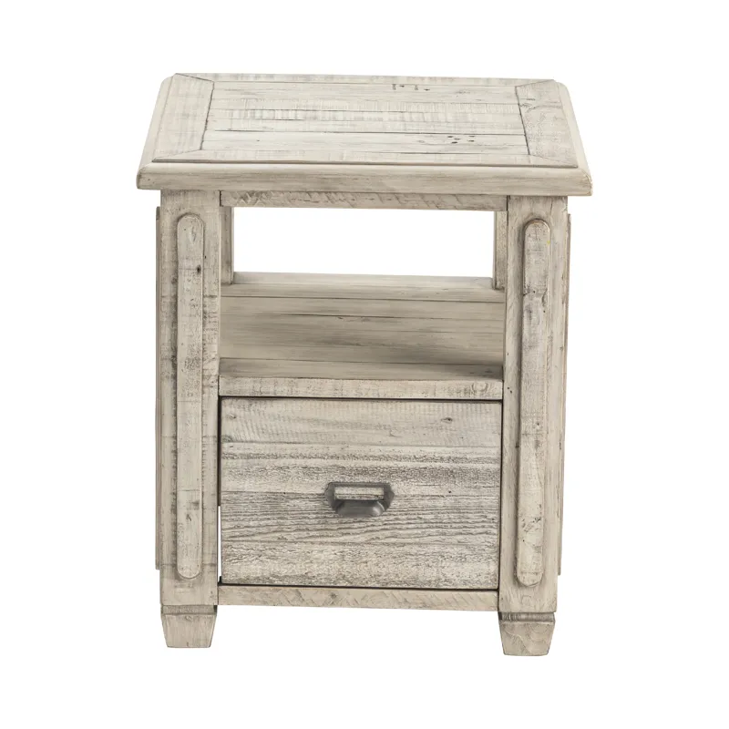 Pembroke Plantation Recycled Pine White Wash 1 Drawer Rectangle End Table Silo