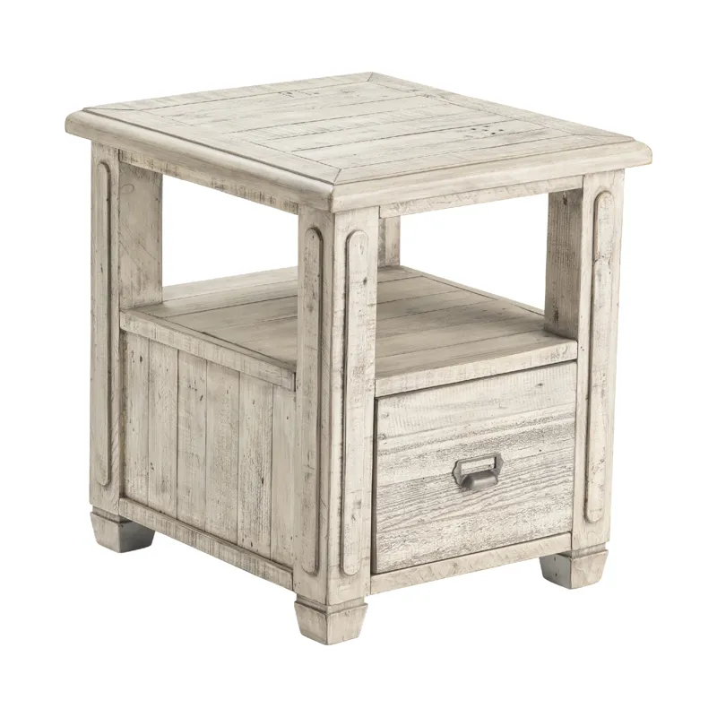 Pembroke Plantation Recycled Pine White Wash 1 Drawer Rectangle End Table Silo