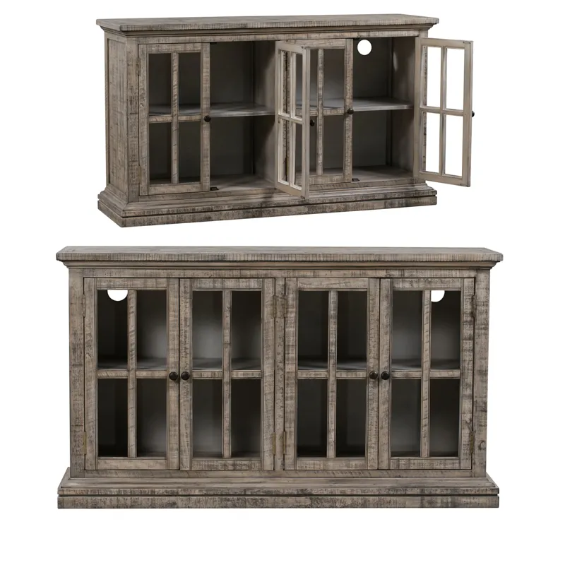 Hawthorne Estate 4 Door Windowpane Sideboard Rustic Driftwood Finish