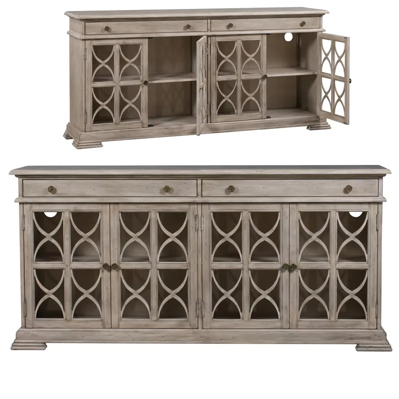 Hawthorne Estate 2 Drawer 4 Door Fretwork Sideboard Brushed Wheat Finish