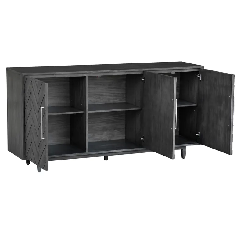 Hawthorne Estate Charcoal Grey Finish 3 Door Chevron Pattern Sideboard