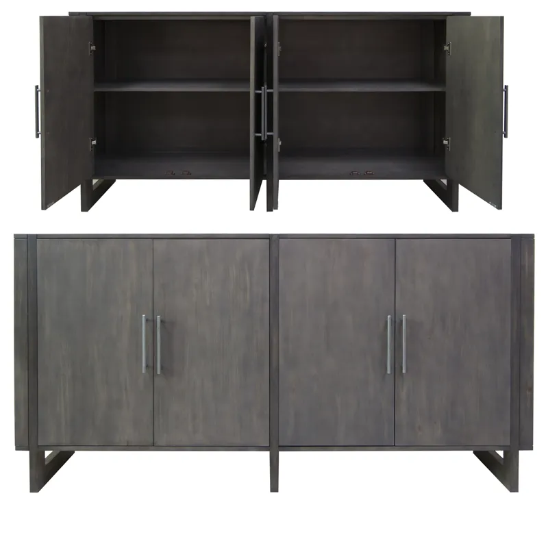 Hawthorne Estate Inset Wood Frame 2 Tone Grey Wash 4 Door Sideboard