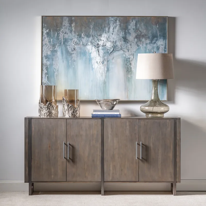 Hawthorne Estate Inset Wood Frame 2 Tone Grey Wash 4 Door Sideboard