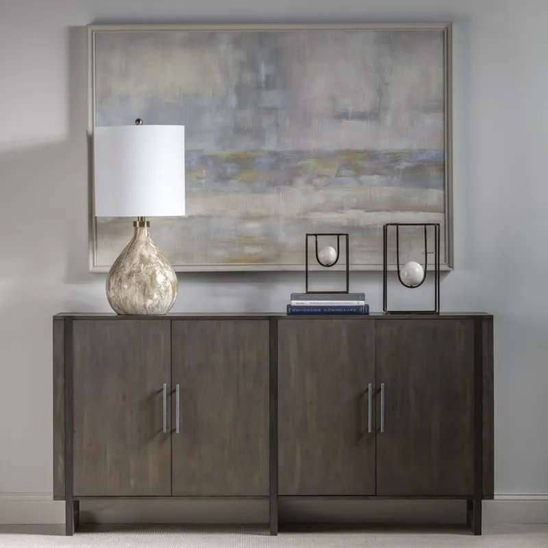 Hawthorne Estate Inset Wood Frame 2 Tone Grey Wash 4 Door Sideboard