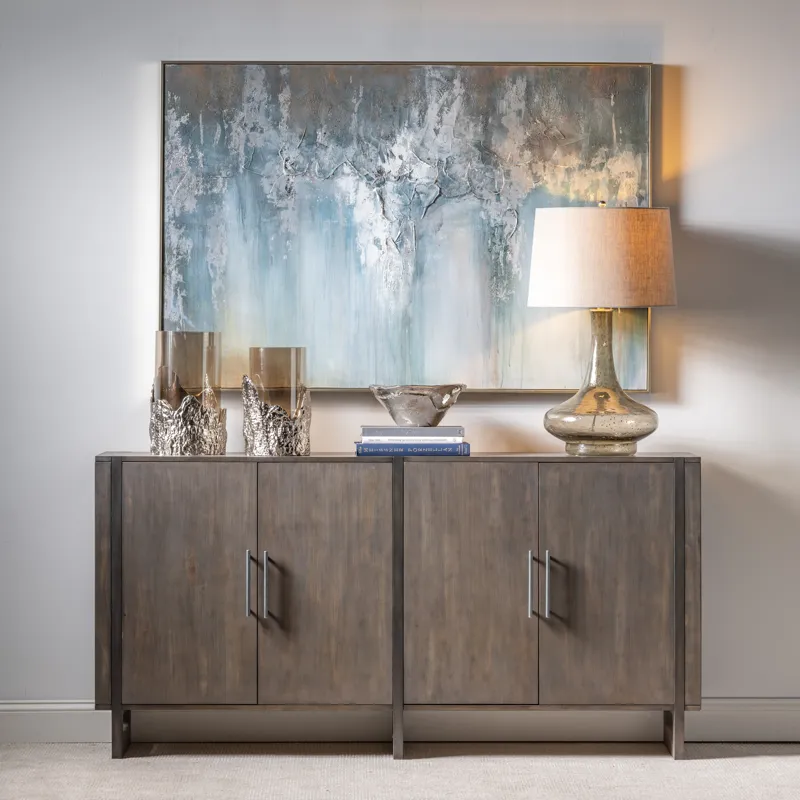 Hawthorne Estate Inset Wood Frame 2 Tone Grey Wash 4 Door Sideboard