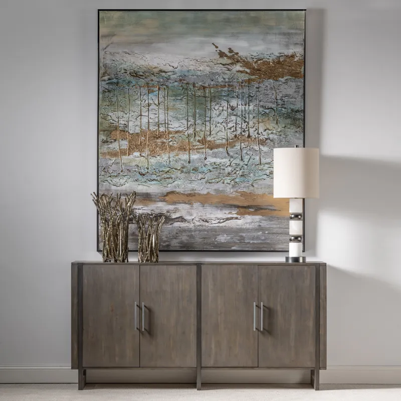 Hawthorne Estate Inset Wood Frame 2 Tone Grey Wash 4 Door Sideboard