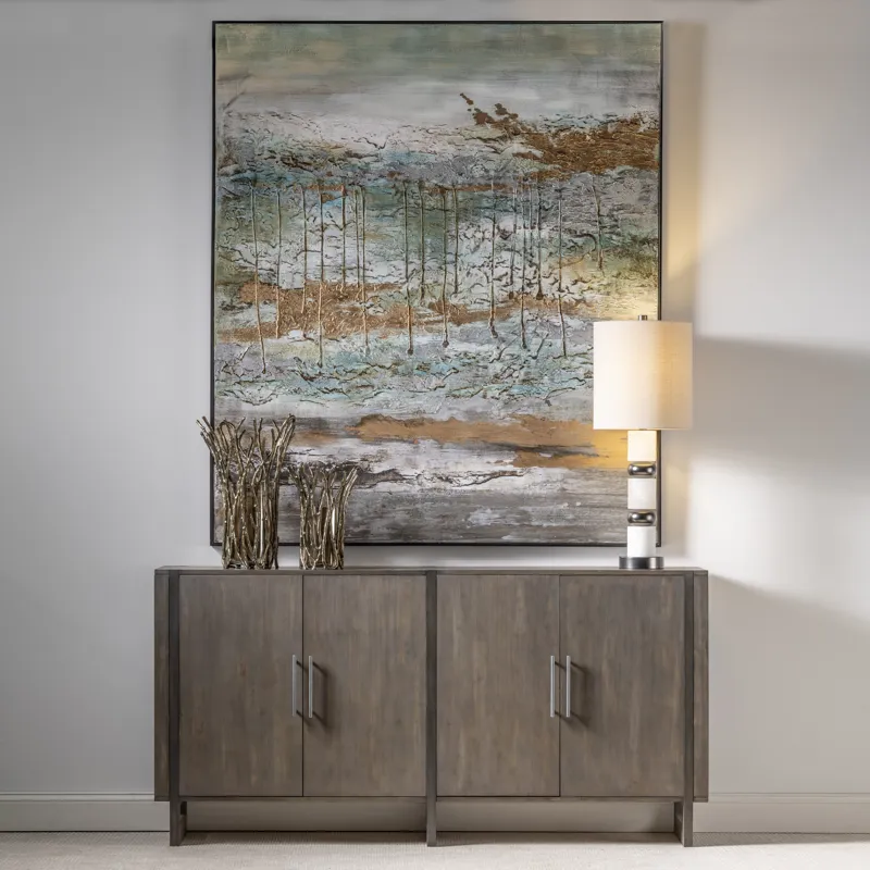 Hawthorne Estate Inset Wood Frame 2 Tone Grey Wash 4 Door Sideboard