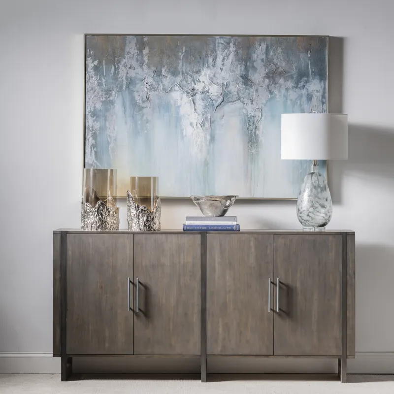 Hawthorne Estate Inset Wood Frame 2 Tone Grey Wash 4 Door Sideboard