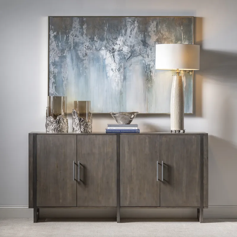 Hawthorne Estate Inset Wood Frame 2 Tone Grey Wash 4 Door Sideboard