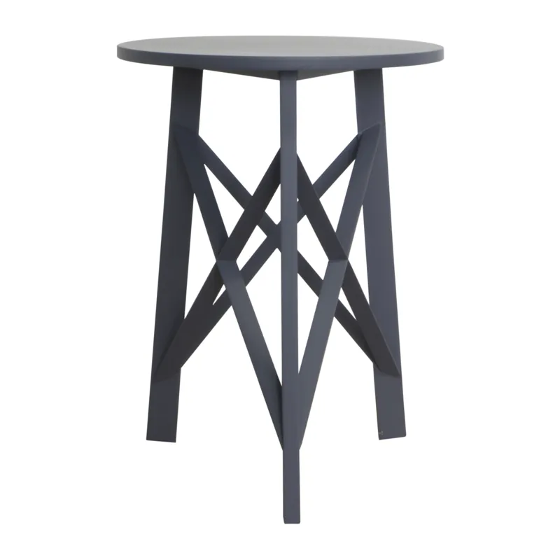 Round Acacia Wood Blue Side Table