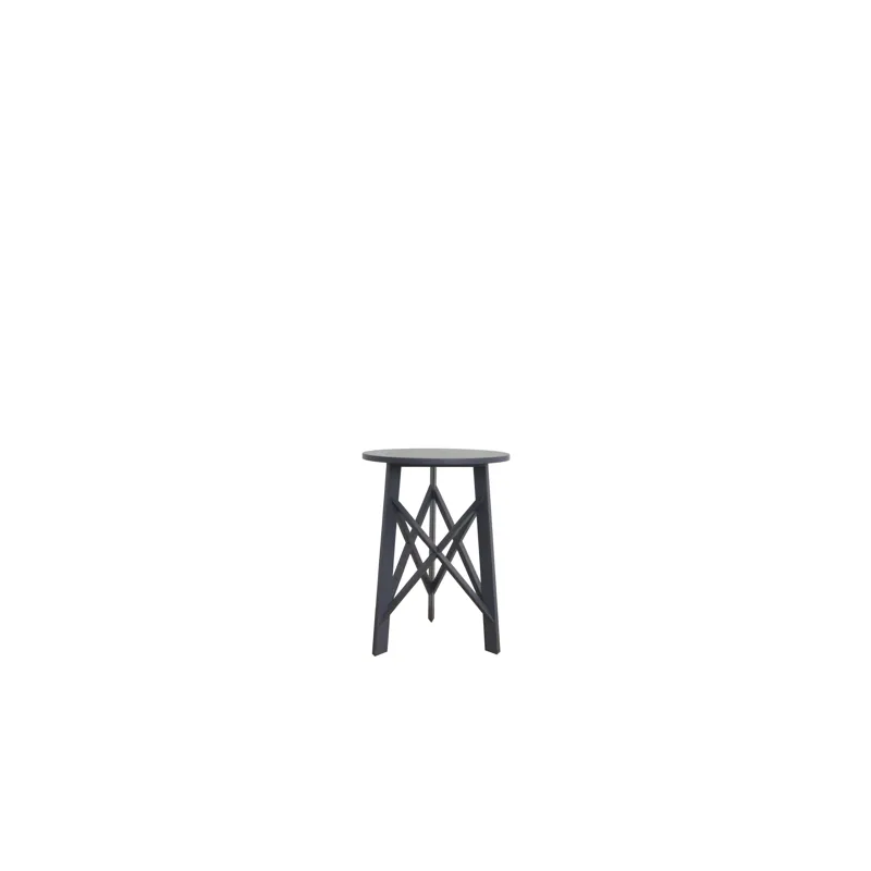 Round Acacia Wood Blue Side Table