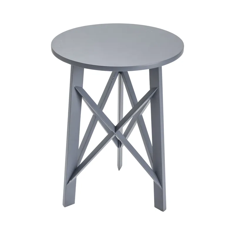 Round Acacia Wood Blue Side Table Silo