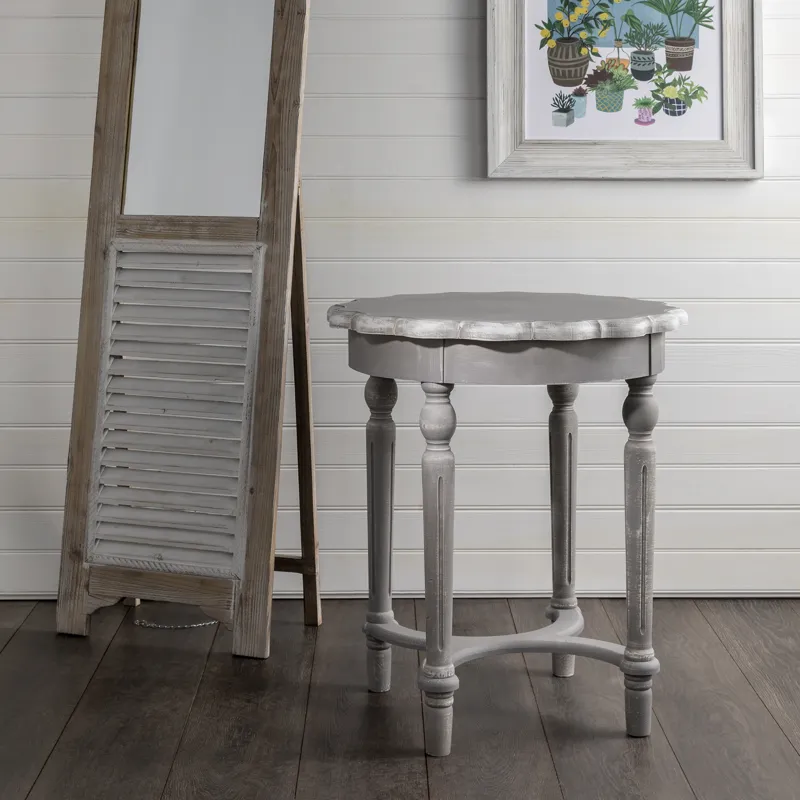 Pembroke Turned Leg Chalk Grey Scalloped Accent Table