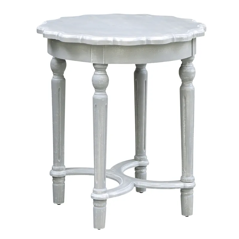 Pembroke Turned Leg Chalk Grey Scalloped Accent Table