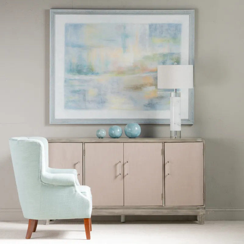 Marshall 4 Linen Door Acrylic Hardware Grey Wash Sideboard