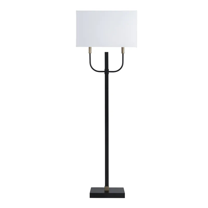 Black And Gold Metal Floor Lamp With Linen Shade