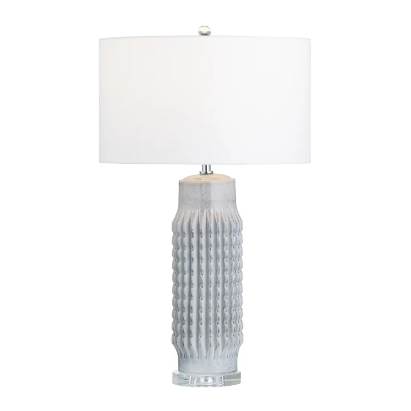 Set Of 2 Powdered Blue Ceramic Lamps With Crystal Bases