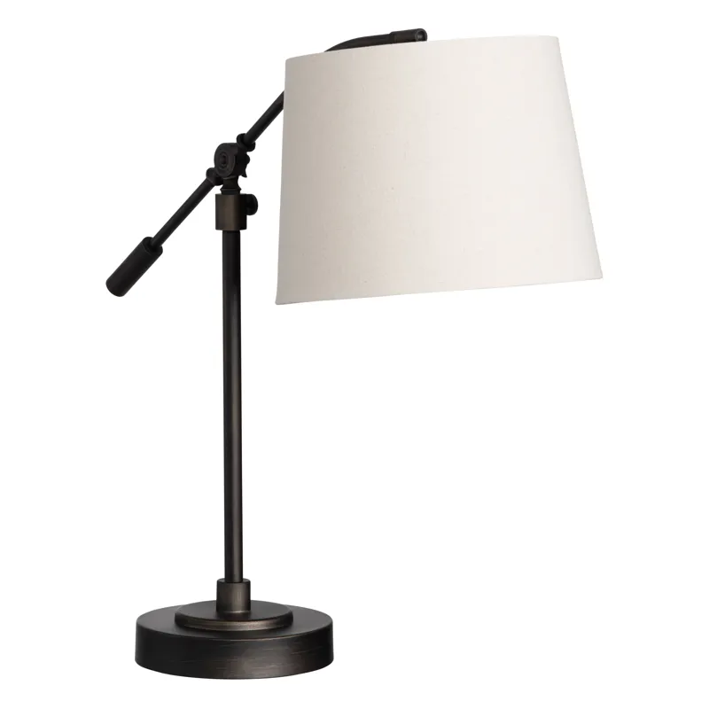 Bronze Adjustable Metal Table Lamp With Oatmeal Linen Drum Shade