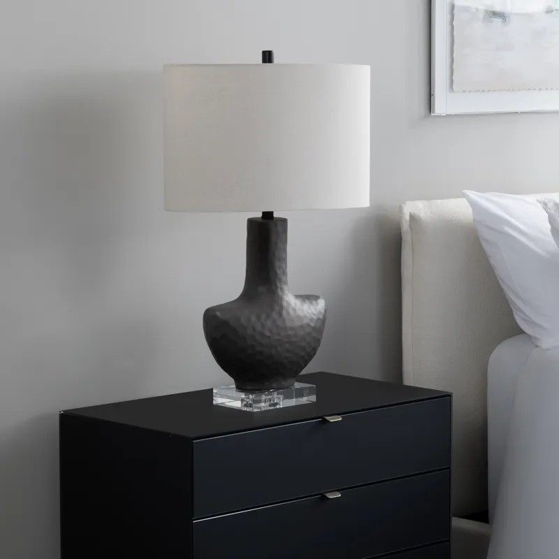Ceramic & Crystal Table Lamp With Linen Shade