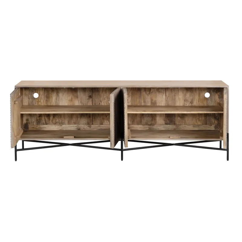 Brown Solid Wood And Metal 4-door Media Credenza/sideboard