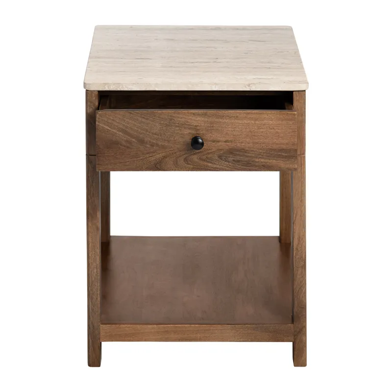 Solid Mango And Travertine 1 Drawer Accent/end Table