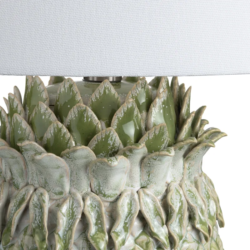 Green Glazed Pineapple Lamp With Tapered Shade