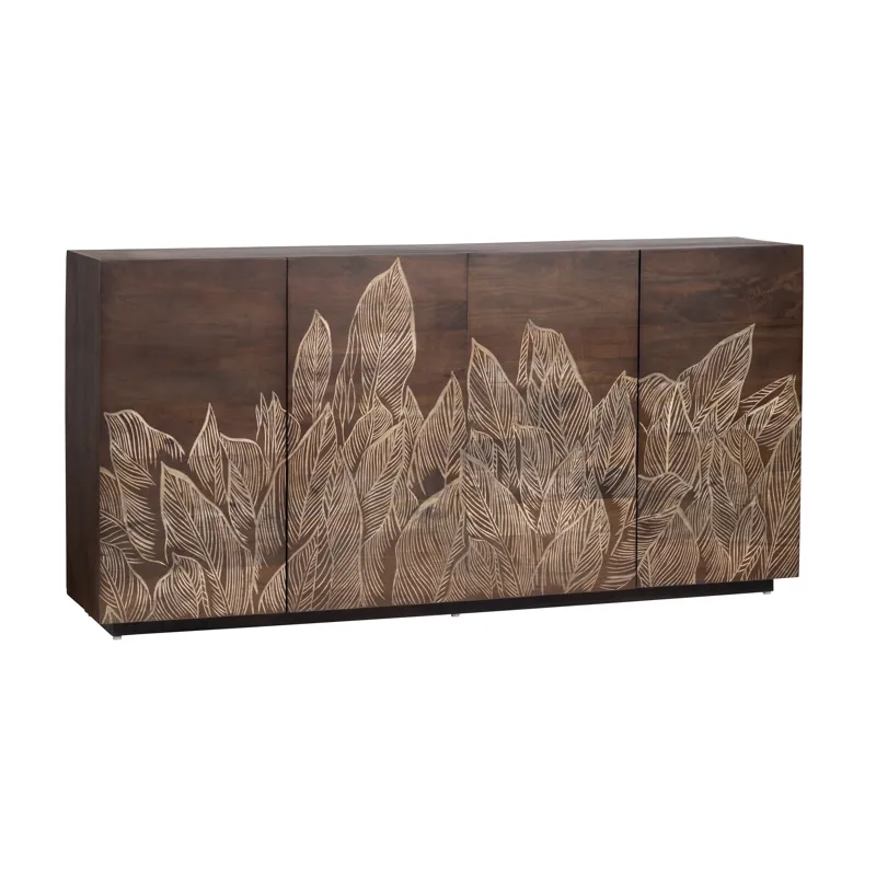 Rich Brown With Bana Leaves 4-door Media Credenza/sideboard