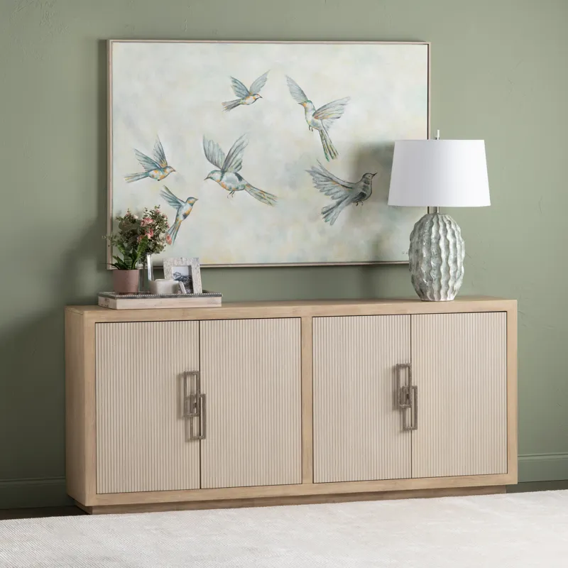 Tan & Cream 4-door Media Credenza/sideboard