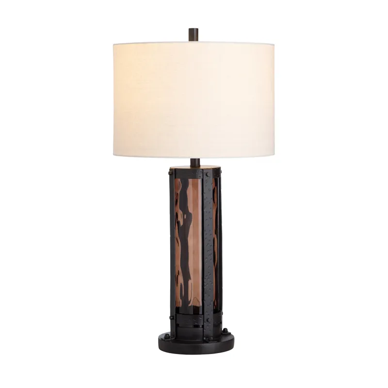 Set Of 2 Crass & Metal Table Lamp With Nighlight And Linen Shade