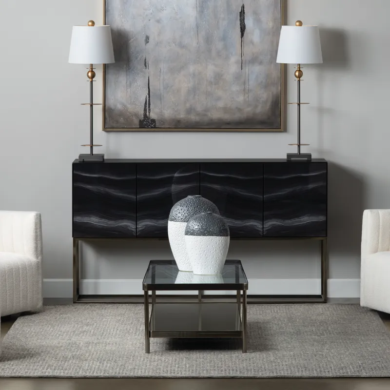 Reverse Painted Glass 4-door Media Credenza/sideboard