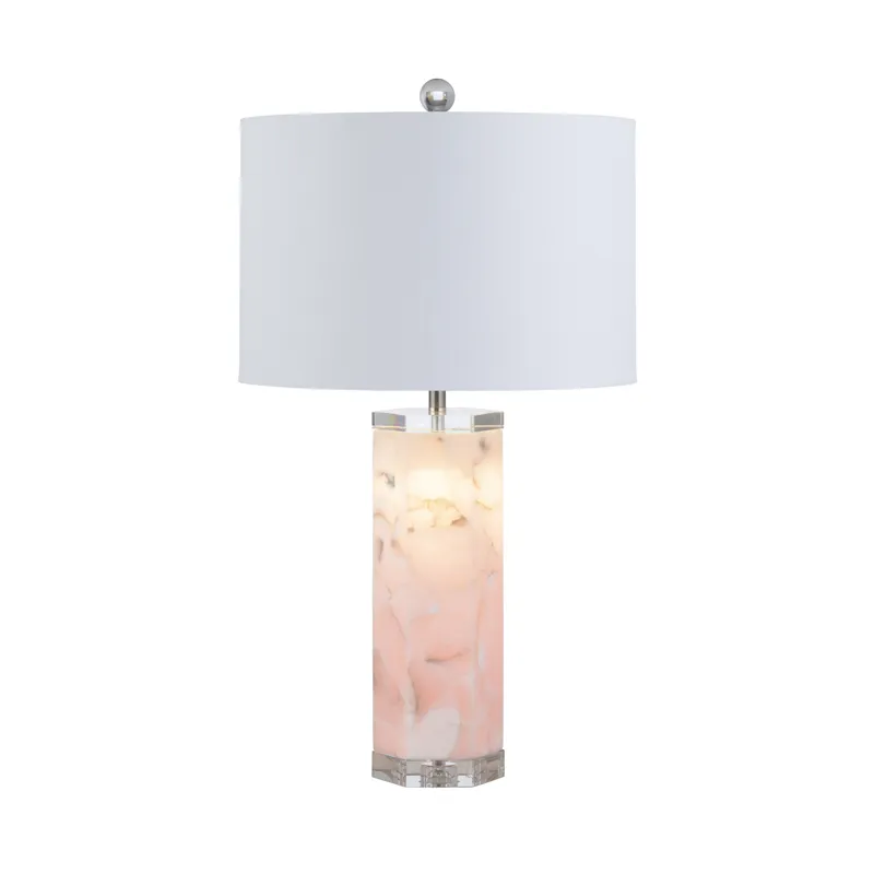 Pink Crystal Base Heidi Table Lamp &amp; Nightlight With White Linen Shade