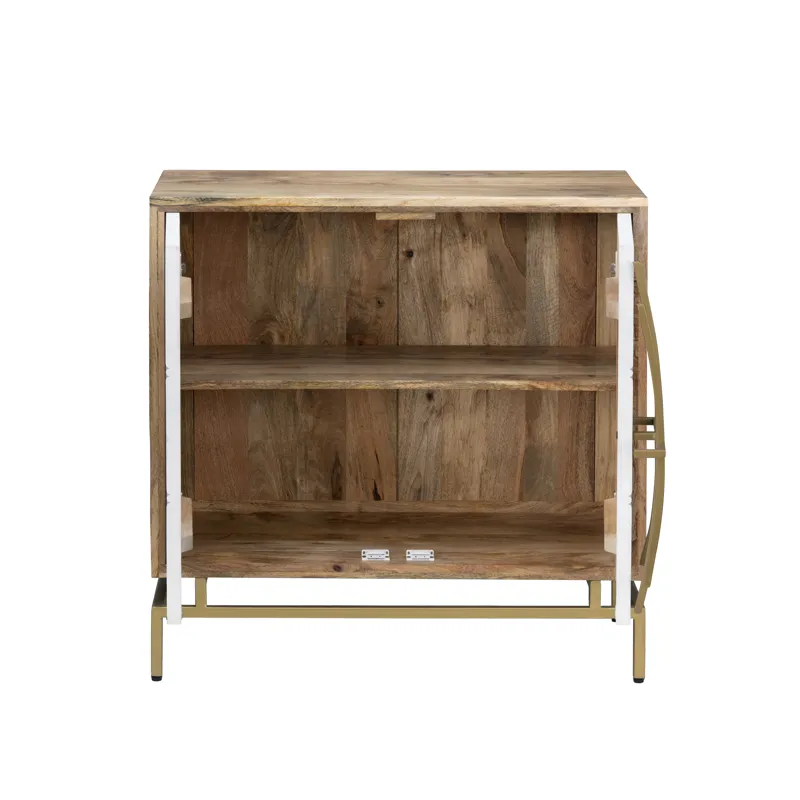 34 In. Brown Solid Wood 2 Door Accent Cabinet