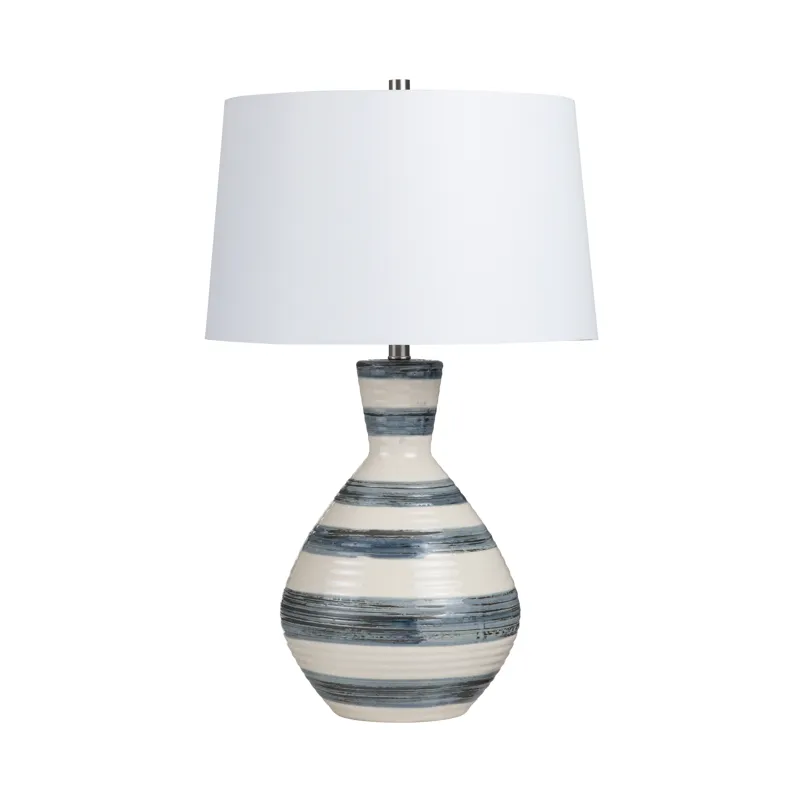 Striped Ceramic Table Lamp With Tapered Shade