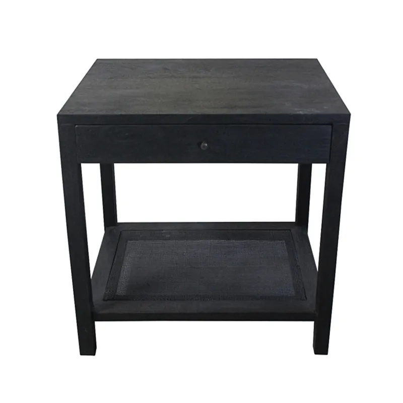 Square Espresso Brown Solid Wood And Cane Accent/end Table
