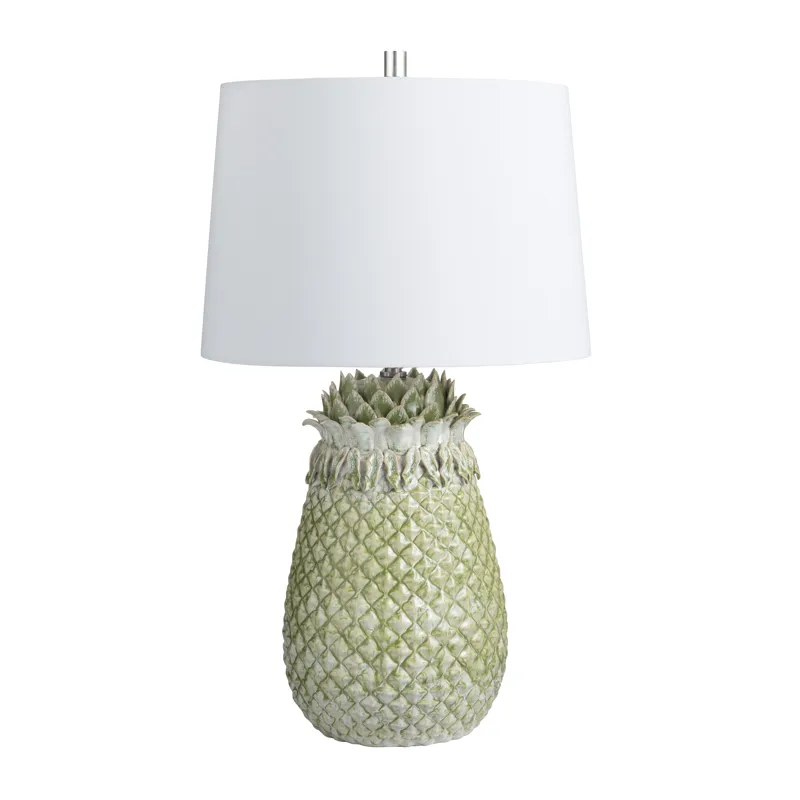 Green Glazed Pineapple Lamp With Tapered Shade