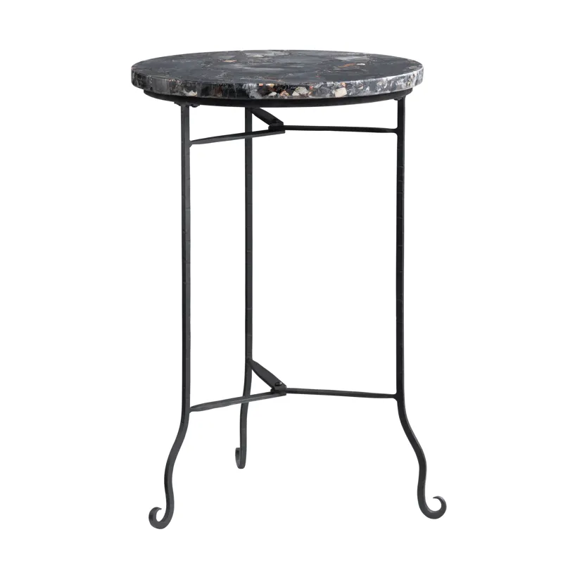 Black Petrified Wood And Metal Round Accent/end Table